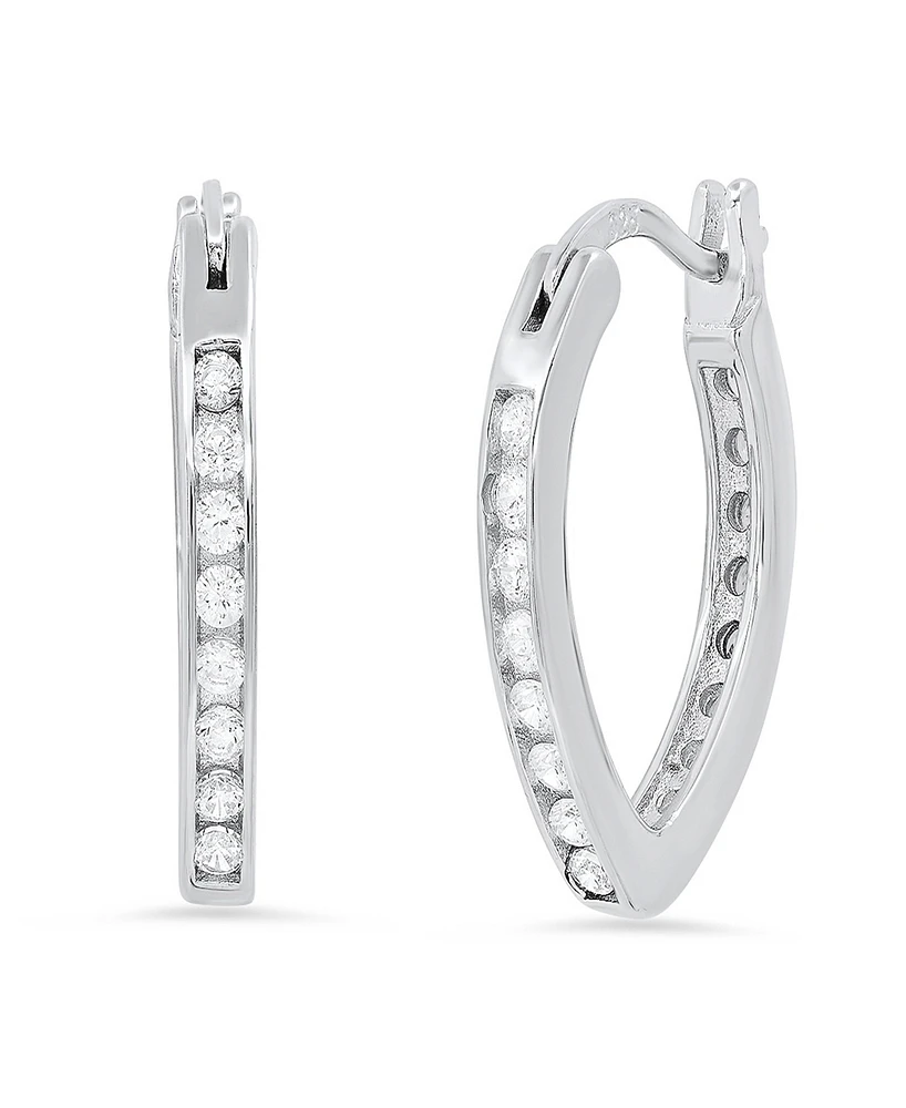 Steeltime Women's Sterling Silver and Simulated Diamonds Almond Hoop Earrings