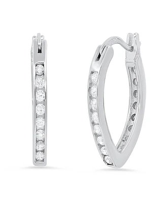 Steeltime Women's Sterling Silver and Simulated Diamonds Almond Hoop Earrings