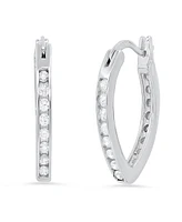 Steeltime Women's Sterling Silver and Simulated Diamonds Almond Hoop Earrings