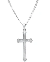Steeltime Men's Sterling Silver and Simulated Diamonds Cross Pendant Necklace