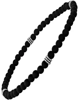 Steeltime Men's Sterling Silver and Black Lava Beaded Stretch Bracelet