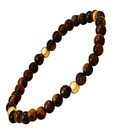 Steeltime Men's 14K Gold Plated Sterling Silver and Tiger Eye Beaded Stretch Bracelet