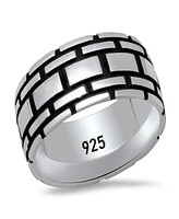 Steeltime Men's Sterling Silver and Black Ip Brick Band Ring