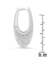 Steeltime Women's 18K White Gold-Plated Brass Simulated Diamonds Oval Huggie Earrings