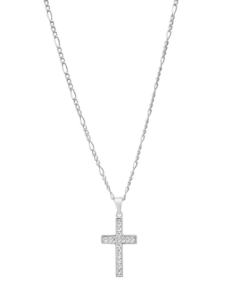 Steeltime Unisex Sterling Silver Cross Pendant Figaro Chain Necklace