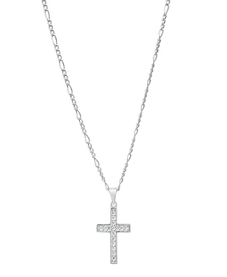 Steeltime Unisex Sterling Silver Cross Pendant Figaro Chain Necklace
