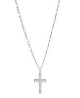 Steeltime Unisex Sterling Silver Cross Pendant Figaro Chain Necklace