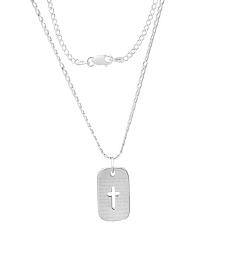 Steeltime Men's Sterling Silver Cross Dog Tag Pendant Necklace