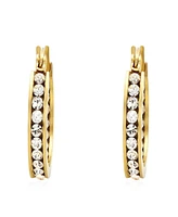 Steeltime Women's Stainless-Steel Hoop Earrings Adorned with Swarovski Crystals