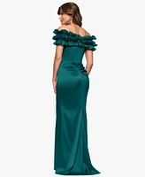 Xscape Women's Ruffled Off-The-Shoulder Long Dress