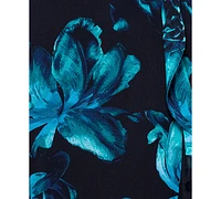 Xscape Plus Printed Asymmetrical-Neckline Long Dress