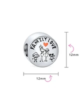 Bling Jewelry Cartoon Stick Figures Family Love Charm Bead Pink Heart Sterling Silver Bracelet