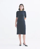 Reistor Women's High Neck Elbow Sleeves Fitted Dress