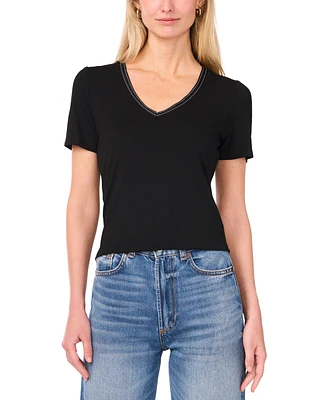 Sam & Jess Women's V-Neck Ribbon-Trim Top