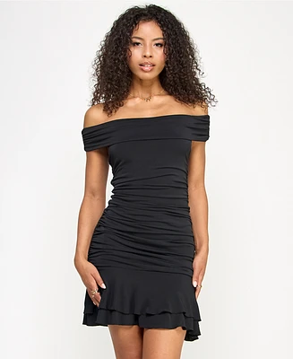 Katia Rae Juniors' Off-The-Shoulder Tiered Short Dress