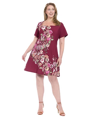 London Times Plus Short-Sleeve A-Line Dress