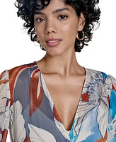 Calvin Klein Women's 3/4-Sleeve Chiffon Wrap A-Line Dress