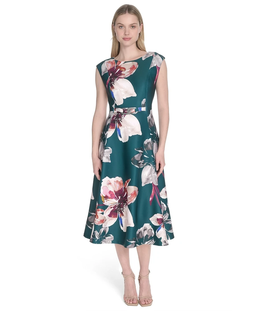 Calvin Klein Women's Short-Sleeve Midi A-Line Dress