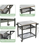Boyel Living 3-Shelf Outdoor Grill Table, Grill Cart with Wheels, Outdoor Pizza Oven and Food Prep Table, Blackstone Table with Stainless Steel Tablet