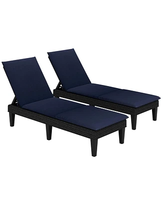 Gymax 2PCS Patio Lounge Chair Recliner Chair w/ 3-Position Adjustable Backrest & Cushion