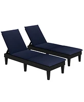 Gymax 2PCS Patio Lounge Chair Recliner Chair w/ 3-Position Adjustable Backrest & Cushion