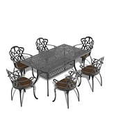 6-Person Rectangular Outdoor Aluminum Patio Dining Table