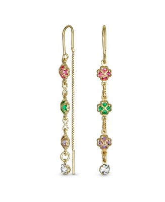 Bling Jewelry Delicate Pastel Crystal Dangle Earrings with Heart & Clover 18K Gold Plated