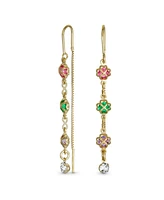 Bling Jewelry Delicate Pastel Crystal Dangle Earrings with Heart & Clover 18K Gold Plated