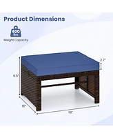 Multipurpose Outdoor 2 Pieces Patio Pe Rattan Ottomans Footstool