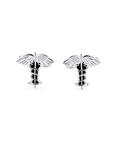 Bling Jewelry Symbol Medical Insignia Caduceus Shirt Cufflink Silver Tone Gift