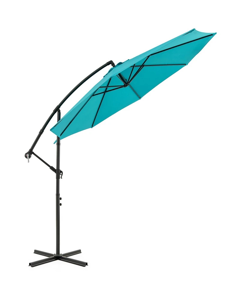 Slickblue Offset Cantilever Umbrella with 8 Ribs and Cross Base for Patio Shade