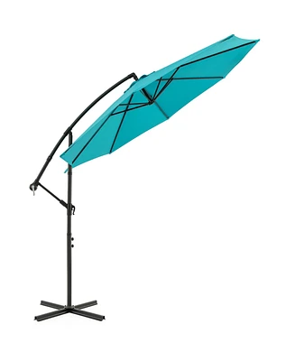 Slickblue Offset Cantilever Umbrella with 8 Ribs and Cross Base for Patio Shade