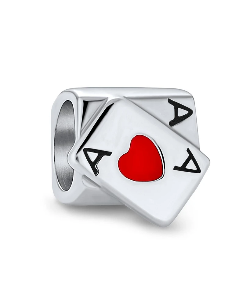 Bling Jewelry Winner Casino Poker Ace of Hearts Charm Bead Sterling Silver for Bracelet