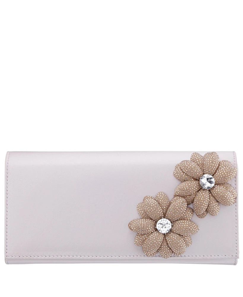 Nina Double Crystal Flower Slim Clutch Bag