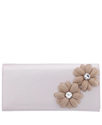 Nina Double Crystal Flower Slim Clutch Bag