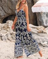 Cupshe Women's Boho Print Spaghetti Strap Split-Leg Jumpsuit