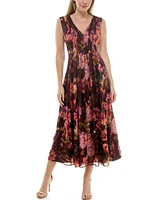 Taylor Women's Chiffon Printed V-Neck Midi Dress