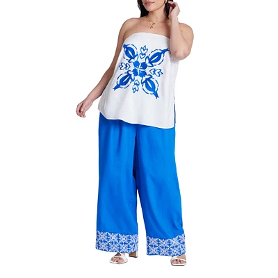 Eloquii Plus Embroidered Hem Pull On Pant