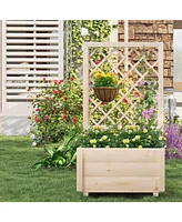 Raised Garden Bed Wooden Elevated Planter Box with Lattice Trellis