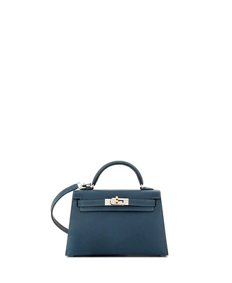 Pre-Owned Hermes Kelly 20 Handbag Blue Epsom with Electrum Hardware