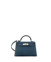 Pre-Owned Hermes Kelly 20 Handbag Blue Epsom with Electrum Hardware