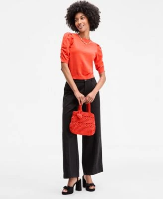 On 34th Womens Puff Sleeve Crewneck Sweater Solid Easy Wide Leg Pants Stanciaa Platform Dress Sandals Crochet Medium Tote Bag Gold Tone Chain Link Collar Necklace 18 3 Extender Exclusively At Macys