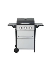 3 Burner Propane Gas Grill with Foldable Side Table and Warming Rack