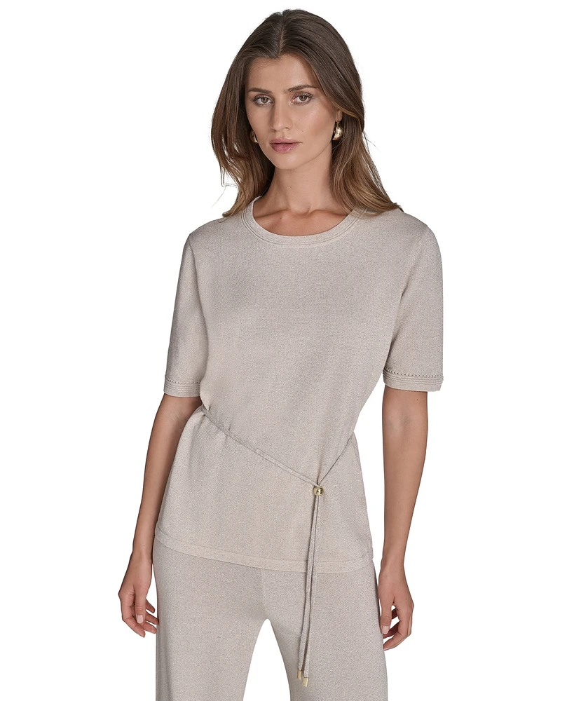 Halston Women's Metallic Tie-Waist Round-Neck Top