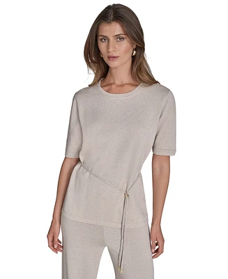 Halston Women's Metallic Tie-Waist Round-Neck Top