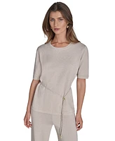 Halston Women's Metallic Tie-Waist Round-Neck Top