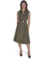 Halston Women's Commuter Belted Sleeveless Dress