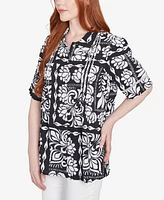 Ruby Rd. Petite Lotus Patchwork Button Front Camp Shirt
