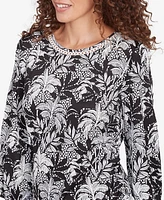 Ruby Rd. Petite Monotone Palms Puff Print Side Tie Top
