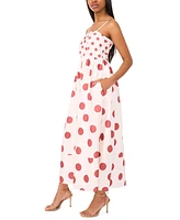 CeCe Women's Cotton-Blend Printed Tie Smocked-Back Maxi Dress
